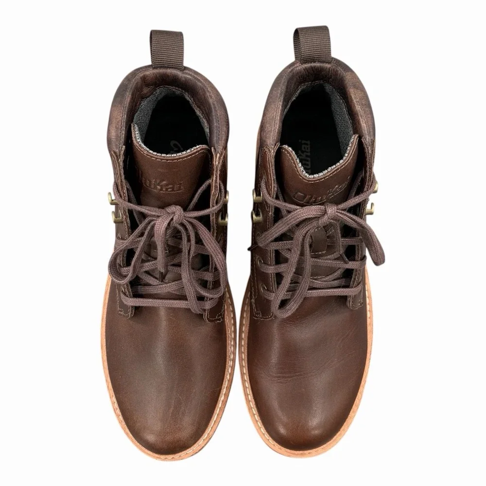 OluKai Kilakila Waterproof Lace-Up Brown Leather Waterproof Boot Men's Size US 9 - Picture 3 of 10